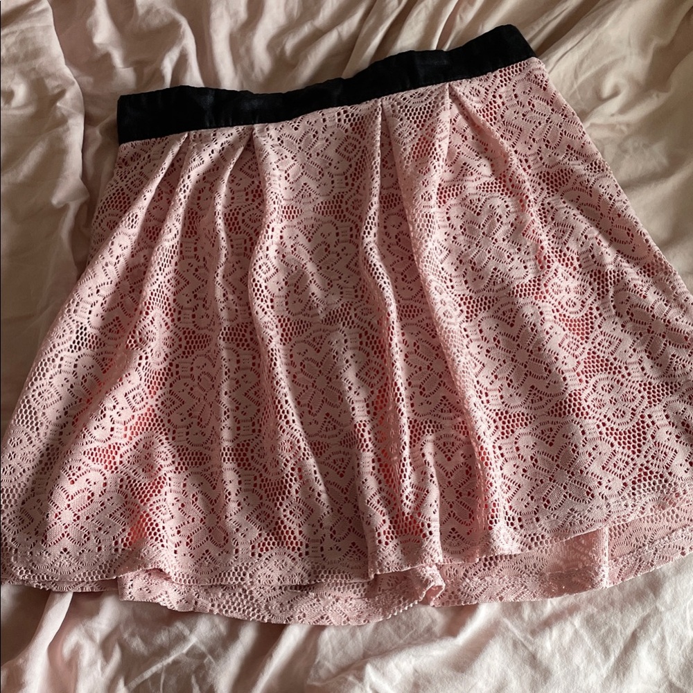 Xhilaration Pink Lace Skater Skirt with Black Waistband